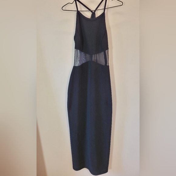 90s Rampage Vintage Deadstock Black Maxi Dress with Sheer Waist Detail - Size 9 - Picture 4 of 7